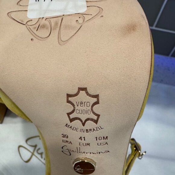 Guilhermina Yellow Suede Open-Toe Pumps with White Flower Ankle Detail in Size 4 - Picture 7 of 8